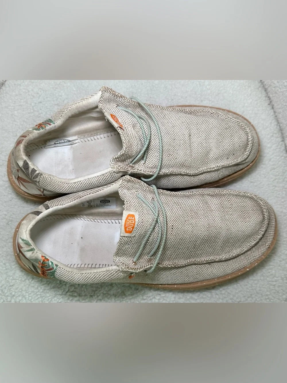 Hey Dude Wally Hemp Daze Tan Floral Casual Slip-On Loafers Palm Leaves Summer 13